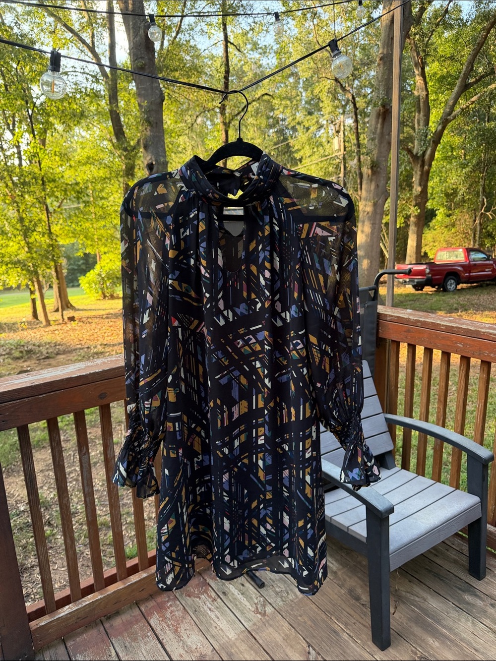 Molly Bracken Black Geometric Printed Long-Sleeve Dress